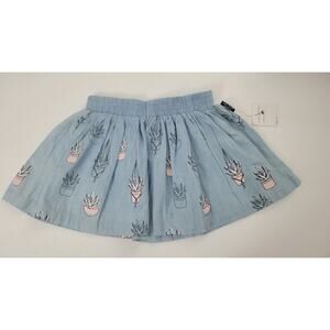 Tiny Tribe Girls 3T Skirt NWT Blue Potted Plant Print Cotton Nordstrom
